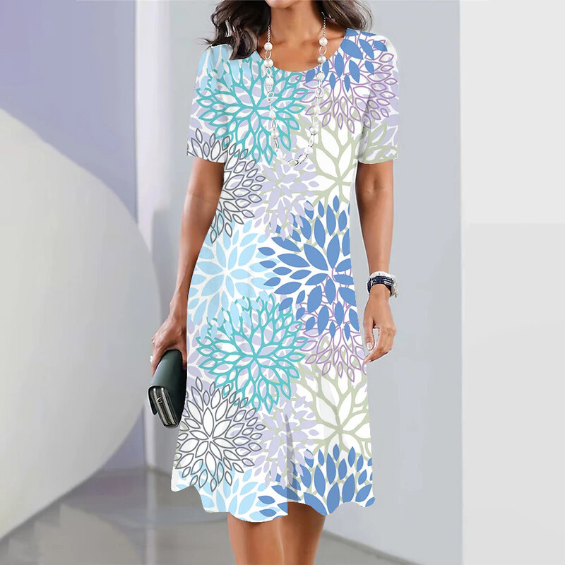 Платье женское длинное с цветочным принтом, элегантный винтажный пляжный Сарафан Макси в стиле Харадзюку, с коротким рукавом и круглым вырезом, на лето