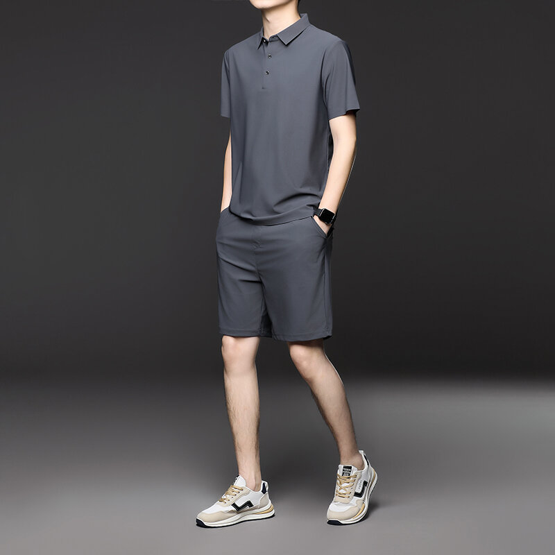 남성용 캐주얼 세트, 얇은 패션 브랜드 반팔 폴로 셔츠, 운동복 포함, 투피스 세트, 2024 여름
