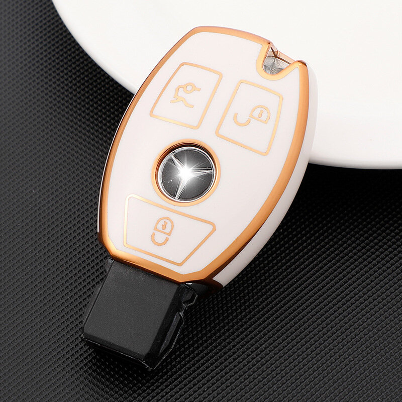 New TPU Soft Fob Key Cover For New Mercedes Benz 3 Buttons Car Key Case With Gold Line Key Pouch Accessory