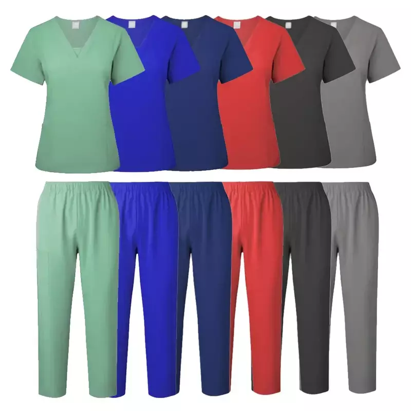 Diskon besar Set scrub perawat wanita antikeriput dapat dicuci halus seragam rumah sakit scrub Medis wanita Set Aksesori medis