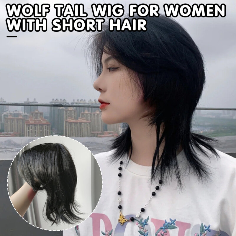 Wig pendek tipe kepala Mullet halus ekor serigala Jepang ekstensi rambut Aksesori rambut yang dipersonalisasi untuk pria wanita baru
