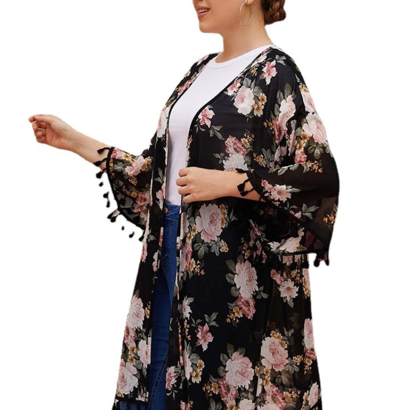Cárdigan con estampado grande para mujer, chaqueta de media manga, abrigos minimalistas a la moda, camisas de playa, primavera y verano, novedad