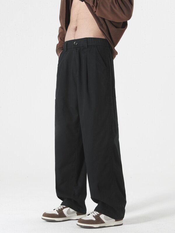 2024 nowe letnie spodnie męskie koreańska moda szerokie nogawki oddychające bawełniane proste spodnie Cargo męskie luźne spodnie na co dzień