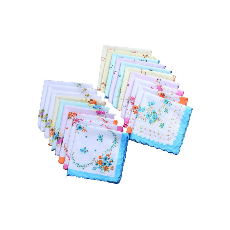 Pañuelo de algodón con estampado estético Retro, pañuelo de 10 piezas, pañuelo bordado Floral antiguo, pañuelo de menta, flores al azar