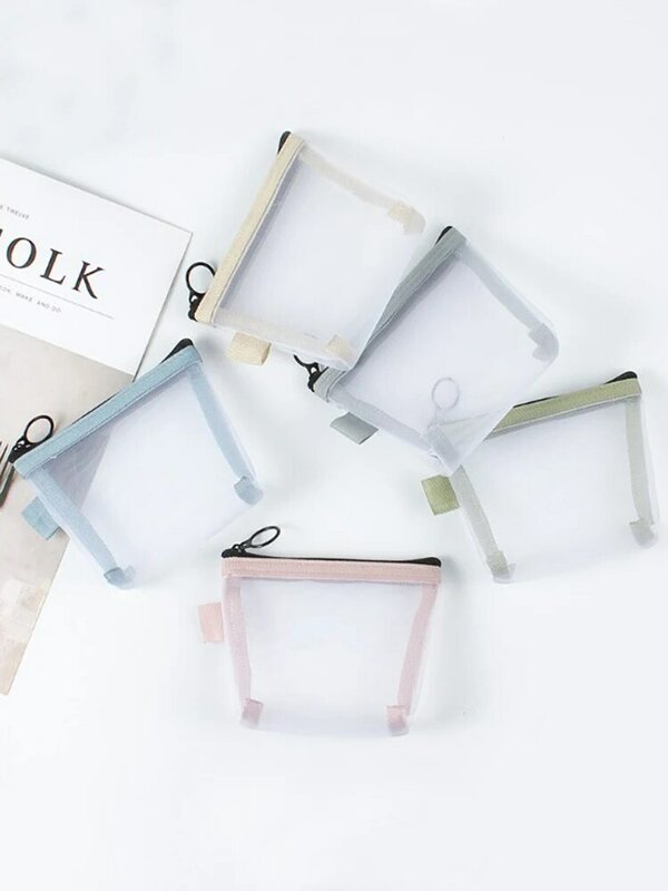 Mini bolsas de monedas portátiles de malla transparente, bolsa de almacenamiento de línea de monedero, estuche de maquillaje pequeño, bolsa de cosméticos