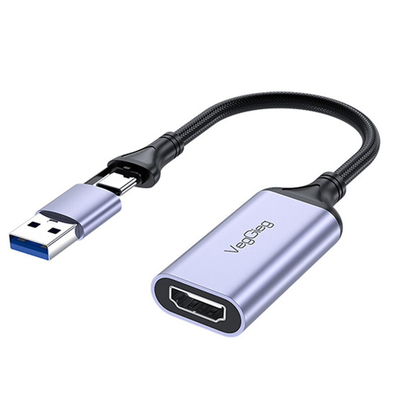 USB 3.0 Video Capture Card, HDMI-Compatível com USB, Tipo-C, Liga de alumínio, Video Grabber para PS Switch Live Camera, 4K1080P