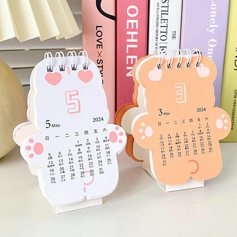 2024 Calendar Cartoon Delicate Cute Desk Refreshing Mini Desktop Note Coil Calendar Book Office School Supplies