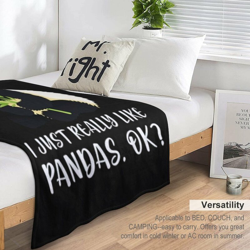 I Just Really Like Pandas, OK? Throw Blanket sofa Dorm Room Essentials Plaid on the sofa