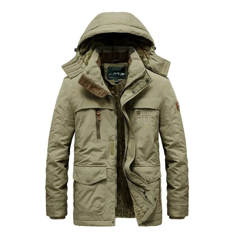 メンズ厚手のパッド入りパーカ、フリースチェアコート、毛皮の襟、フード付き、暖かいアウター、マルチポケット、防風オーバーコート、冬、新しい