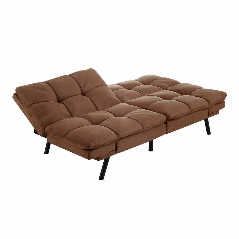 Memory Foam Futon with Adjustable Armrests, Faux Suede Fabric Living Room Sofas for Adults