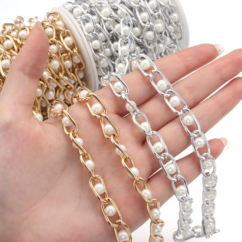 5ard/lot tas tangan rantai aluminium mutiara imitasi Aksesori Swakarya pembuatan perhiasan rantai dekorasi baju bandul modis wanita