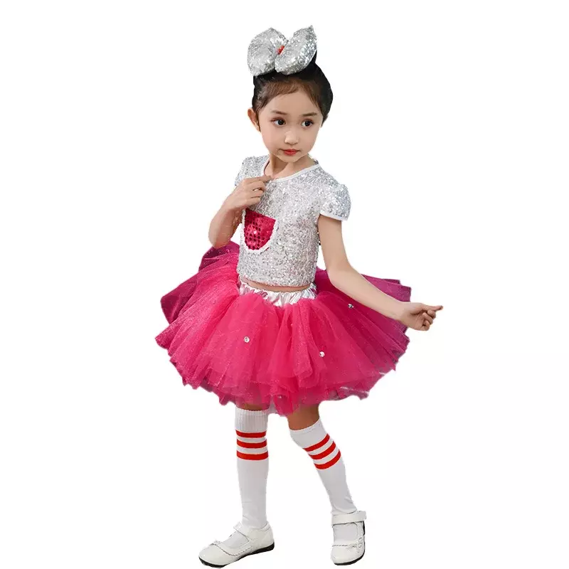 Children's Tutu Clothes Kindergarten Modern Dance Jazz Dancewear Sequins Girls Stage Performance Costume Cheerleading Chorus