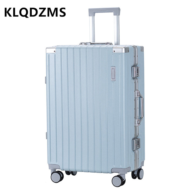 Klqdzms กระเป๋าเดินทางสำหรับสุภาพสตรีขนาด20 "22" 24 "26นิ้วเคสแบบมีล้อลากโครงสร้างอะลูมิเนียมป้องกันรอยขีดข่วนกล่องขึ้นเครื่องพร้อมล้อลาก