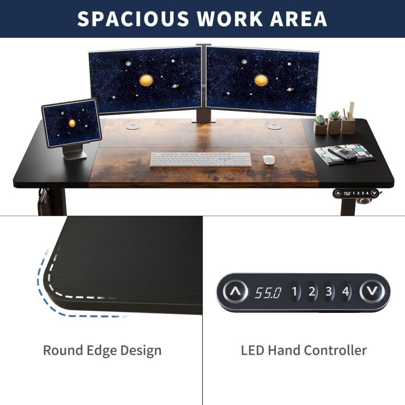 Meja berdiri tinggi dapat disesuaikan, listrik 63x30 inci dengan pengontrol memori, duduk berdiri rumah kantor Splic