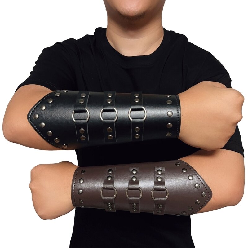 Vintage Cosplay Wrist Bracer with Rivet Decor Adult Adjustable Cycling Wristband Dropship