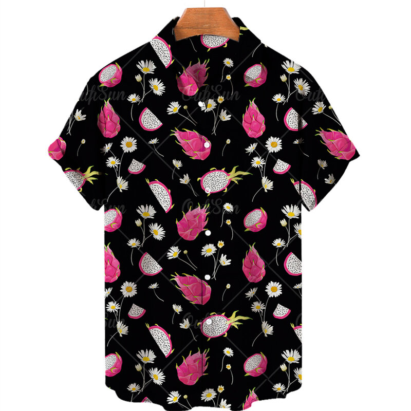 Ananas Fruit Hawaiiaanse Shirts Citroen 3d Print Shirts Mannen Mode Blouses Casual Strand Hemdjes Zomer Heren Roeping Revers Shirt