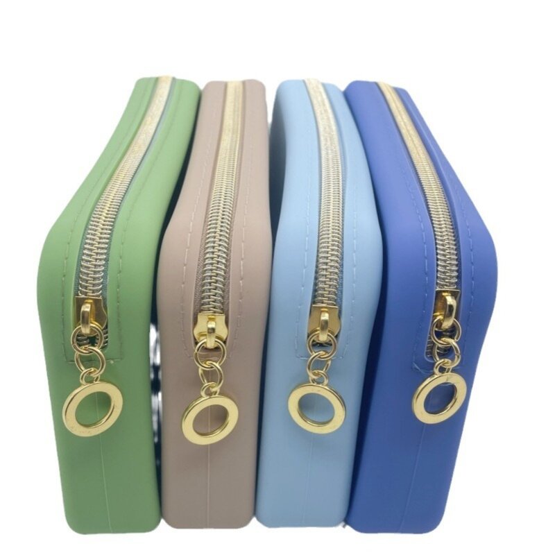 Solid Color Cosmetic Bag Portable Rectangle Silicone Waterproof Stationery Bag High Capacity Headphone Bag Women