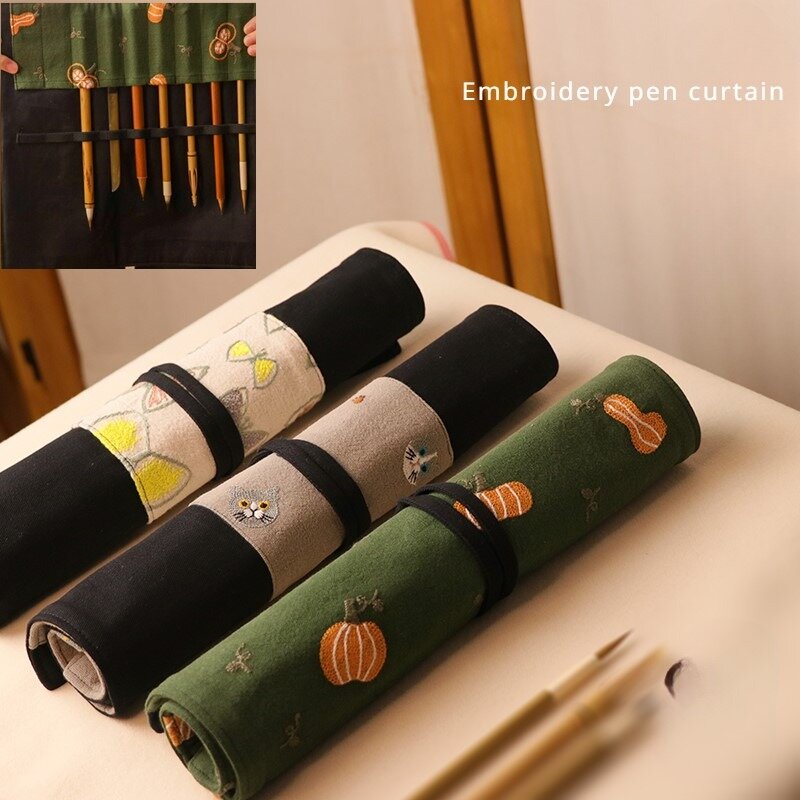 Hand Embroidery Pen Curtain Roll Pen Bag Brush Portable Storage Bag Student Art Calligraphy Chinese Painting Sketching Supplies