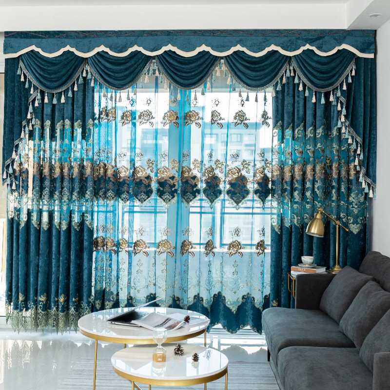 Custom Size Embroidery Curtains for Living Decor Dining Room and Bedroom Simple and TulleThick High-grade Curtain Fabric 1pc