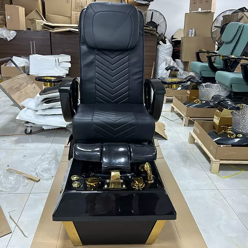 Moderne Nägel Shop Ausrüstung Schönheits salon Maniküre Stuhl Luxus schwarz Gold Fuß Spa Pediküre Stuhl mit Massage