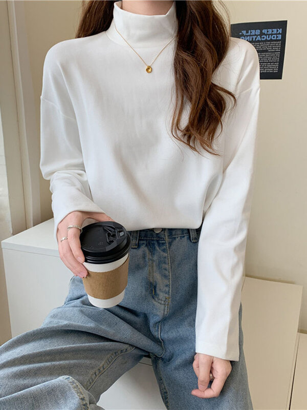 Autunno inverno dolcevita da donna dritto pullover di base 2023 moda coreano caldo top che basa maglioni elasticizzati maglione femminile