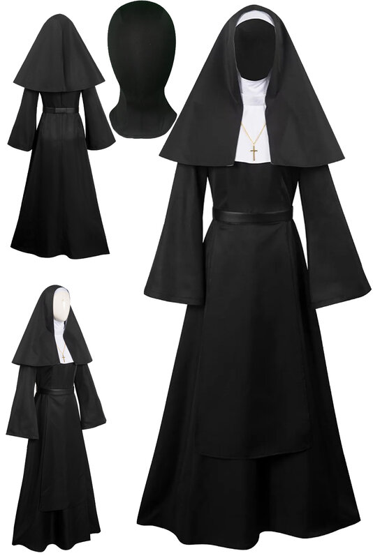 Disfraz de The Nun para adultos y niñas, traje de Cosplay con máscara para la cabeza, fantasía, Halloween, Carnaval y fiesta