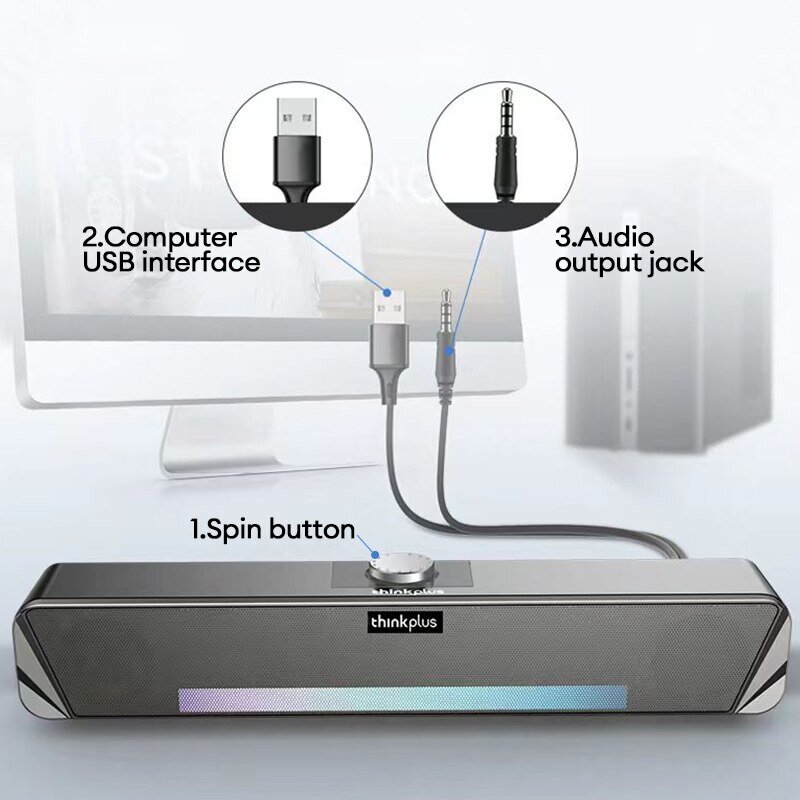 Oryginalny przewodowy głośnik Lenovo TS33 i Bluetooth 5.0 360° Home Movie Surround Sound Bar Głośnik audio do komputera stacjonarnego Subwoofer