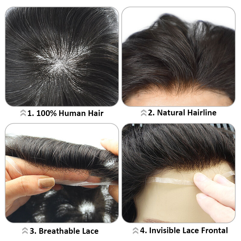 Men's Capillary Prosthesis Swiss Lace Male Toupee Human Hair Breathable Full Lace Human Hair Wigs Bleached Knots Natural Hair