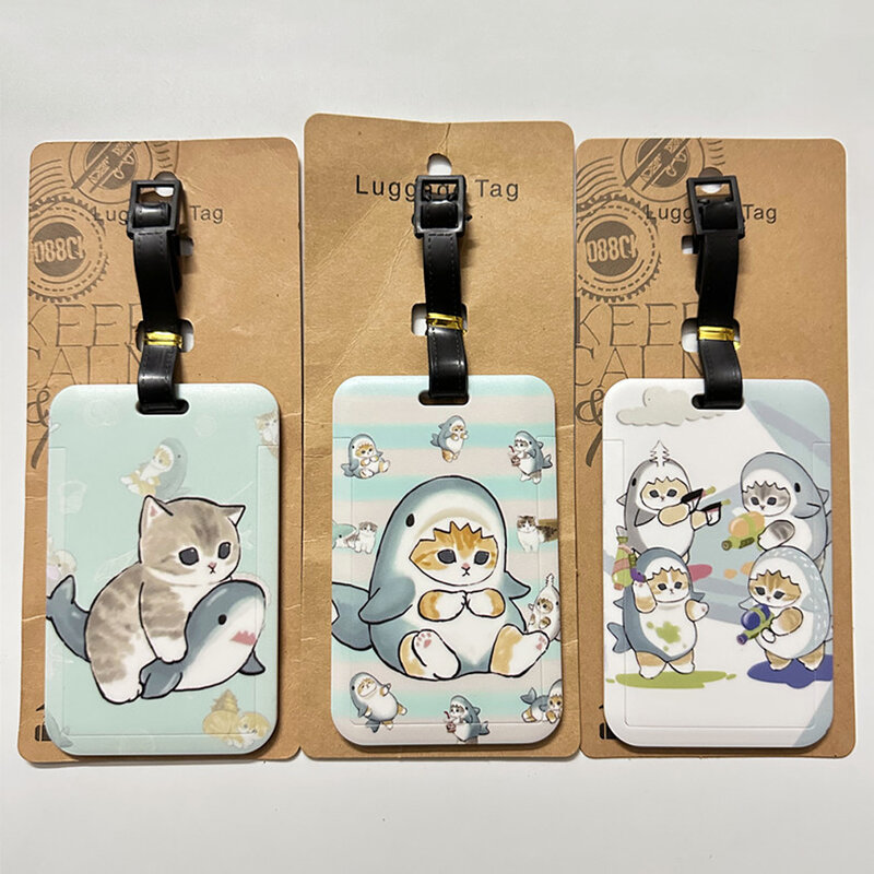 Kawaii Hai Katze Design Gepäck anhänger Frauen Reise zubehör Cartoon PVC Gepäck Etikett Männer tragbare Anti-Verlust-Adresse Namensschild