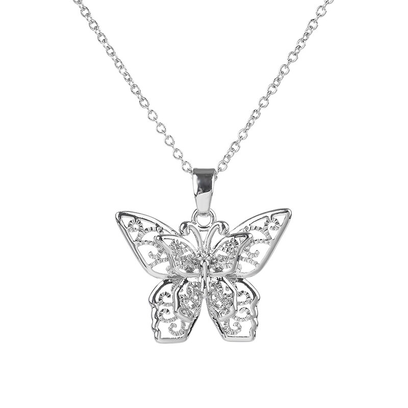 Poulisa Double Hollow Out Butterfly Pendant S925 Chain Necklace 925 Sterling Silver Cutout Women Men Chains Necklaces Chocker