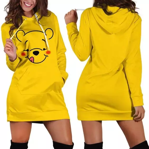 Disney Winnie The Pooh Hoodie Jurk Trui Mode Disney Biggetje Jurk Sweatshirt Jurk 3d Allover Print Hoodie Voor Vrouwen