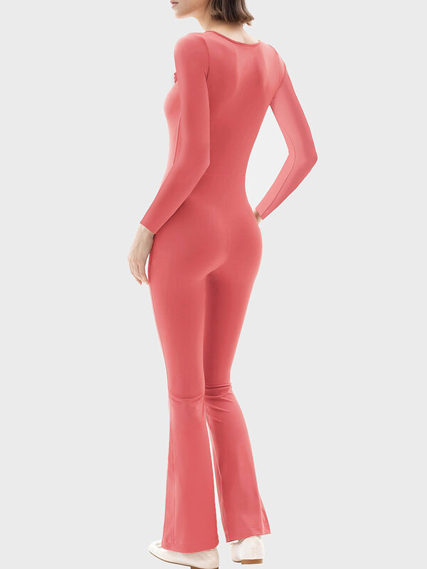 Tute svasate per donna manica lunga scollo tondo 3D Flower Bodycon Full Length Casual pagliaccetto Unitard Playsuit