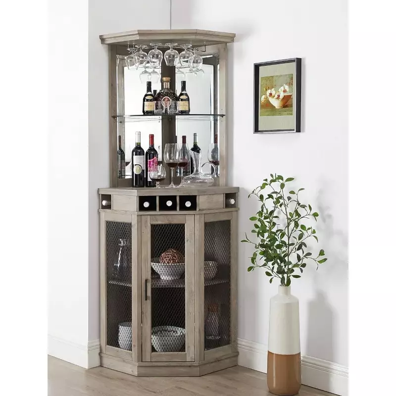 Pedra Cinza Canto Bar Unidade com Built-in Wine Rack, Lower Bar Gabinete para Licor e Óculos, prateleira de armazenamento, 73"