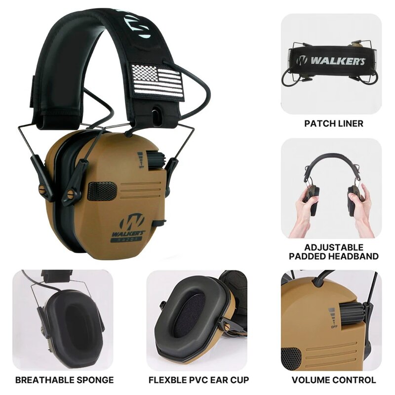 Orejera electrónica delgada para tiro, auriculares protectores tácticos para caza, Bluetooth 5,1, adaptador de orejera + bolsa