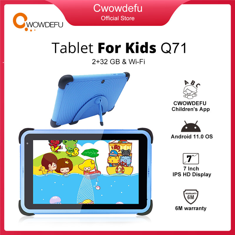 Blue 7 Inch HD IPS Kids Tablets Android 11 WIFI Quad Core 2GB 32GB 3000mAh G-sensor Learning Tablets for Children with D+ 2024