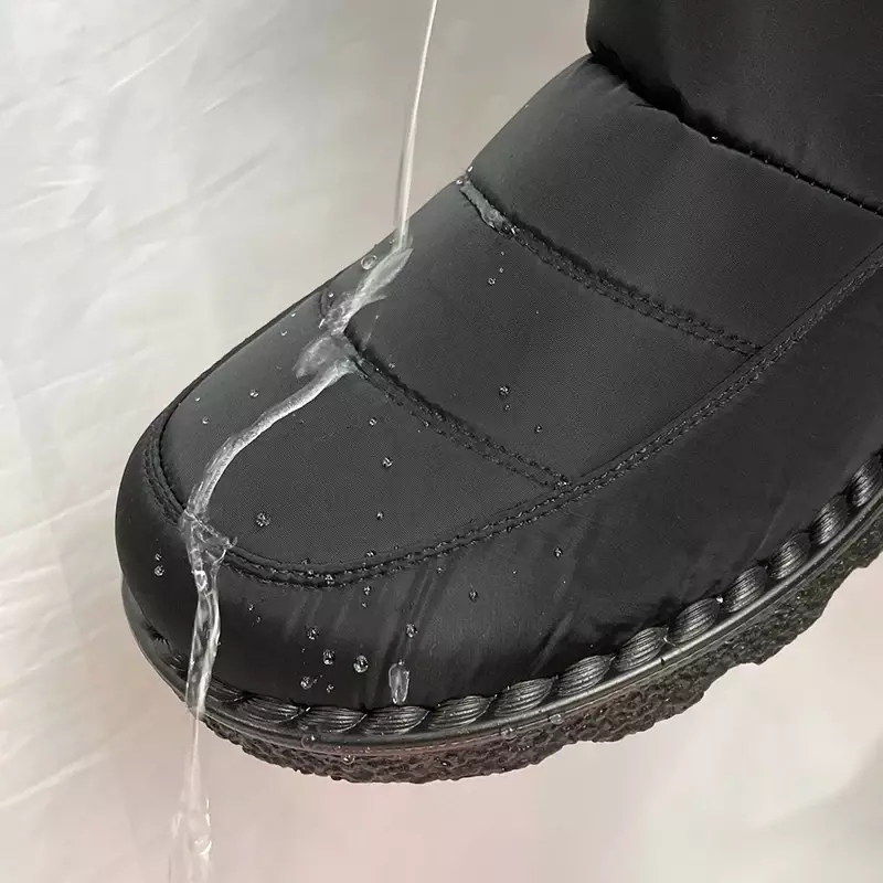 Botas de nieve impermeables para mujer, botines de felpa con plataforma larga de piel, zapatos cálidos de algodón para parejas, invierno, 2023