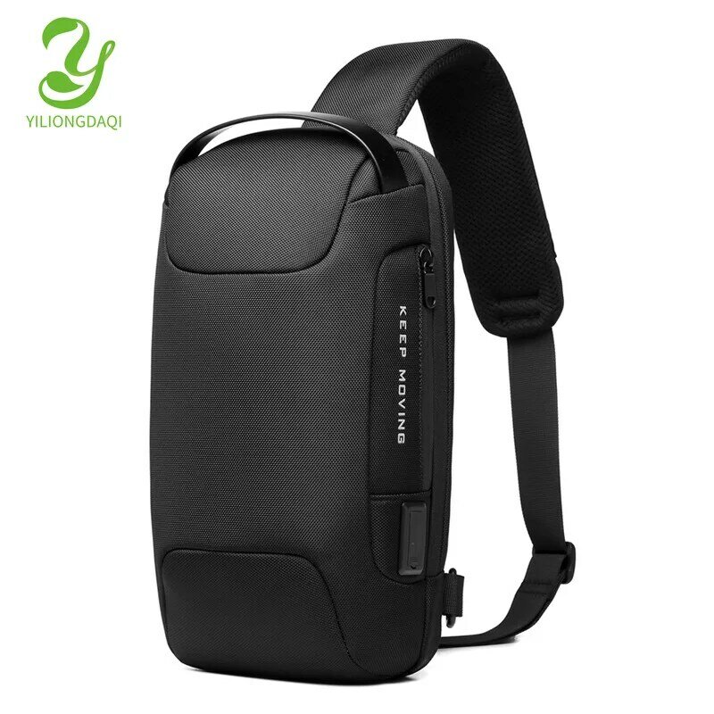 Anti-theft Shoulder Sling Bag Men's Waterproof USB Oxford Crossbody Bag  Multifunction Short Travel Messenger Chest Pack