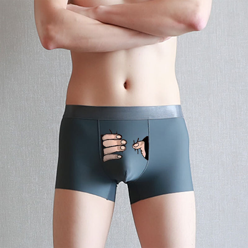 Sexy Men Ice Silk Boxer Shorts Funny Cartoon Underwear Cute Boxer Briefs Soft Breathable Panties Comfortable Seamless Underpants