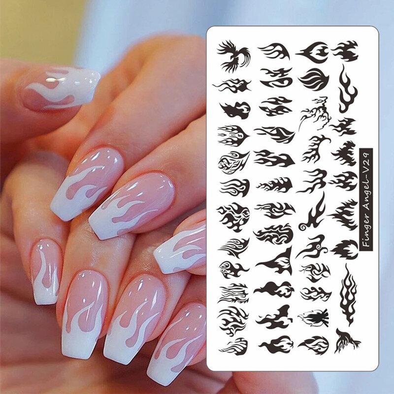 1PCS Fire Nail Stamping Plates Flower Leaf Nail Art Stamp Template Letter Tiger Nail Image Plate Stainless Steel Stencil Tools