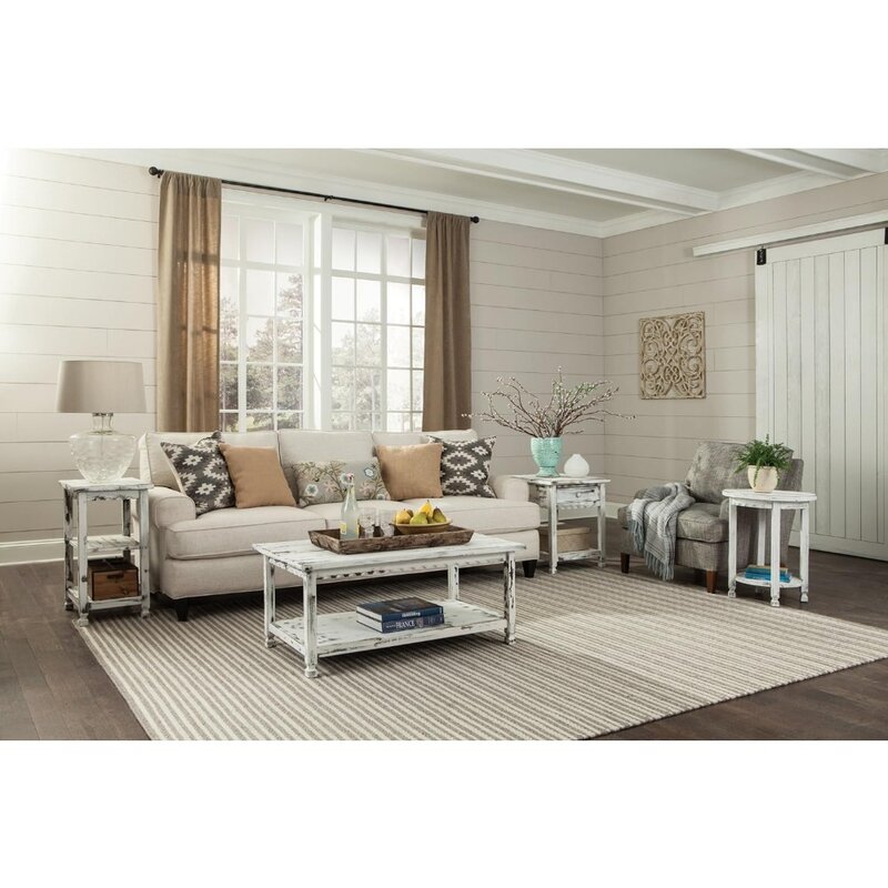 Mesa de centro rústica con 1 estante, mueble de sala de estar, color blanco, antiguo, envío gratis