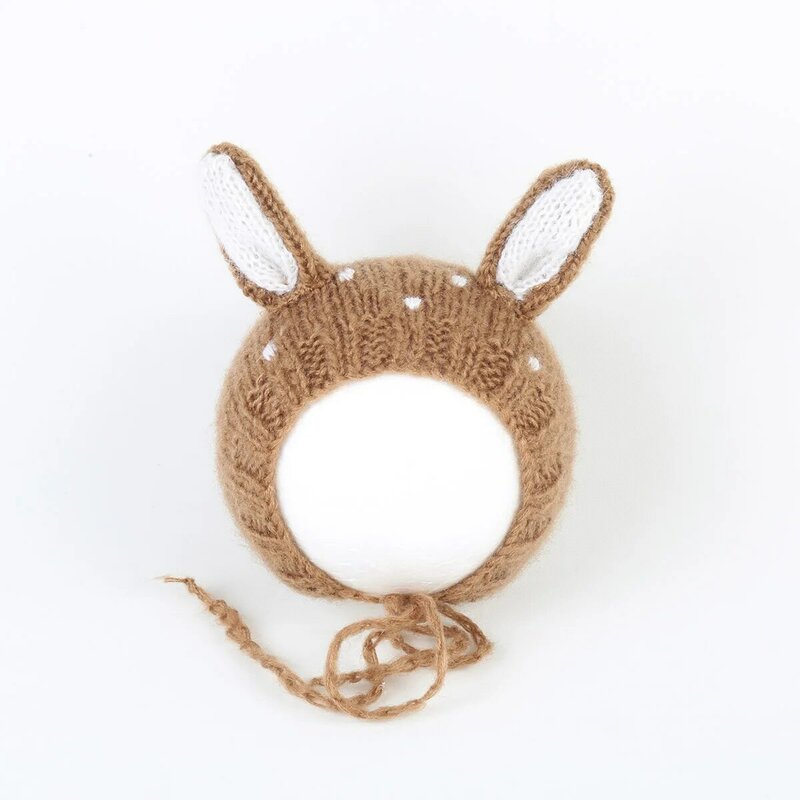 Hand Knitted Mohair Deer Bonnet Wrap Toy Set Crochet Reindeer Hat Knit Plush Doll Newborn Photography Props Girls or Boys Gift