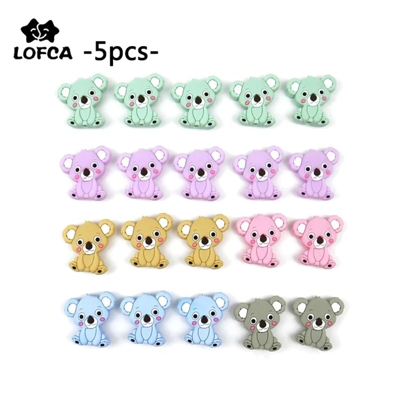 LOFCA 5pcs  Silicone Mini Koala Beads Baby Teether Food Grade BPA Free Baby Teething Toy Pacifier Chain Nursing Necklace Making
