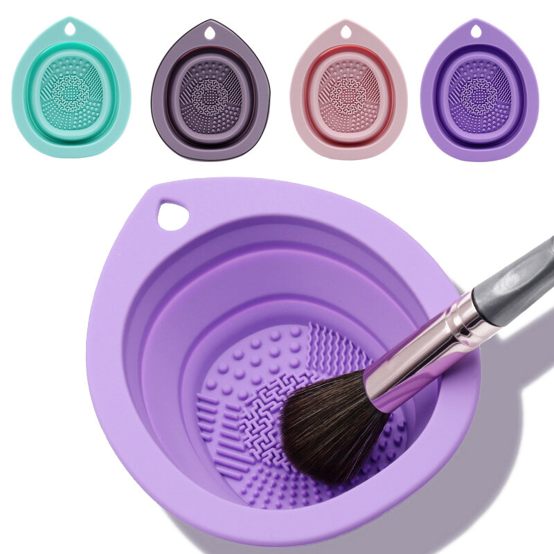 Silicone Makeup Brush Cleaner, Folding Powder Puff, Tigela de limpeza, Escovas de sombra, Lavagem Soft Mat, Ferramentas de beleza, Scrubber Box