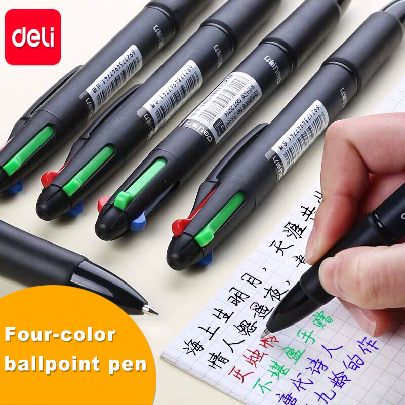 Deli Multifunction Ballpoint Pen 4 in 1 MultiColor Pen 0.7mm Retractable Ballpoint Pens For Marker Writing School Stationery