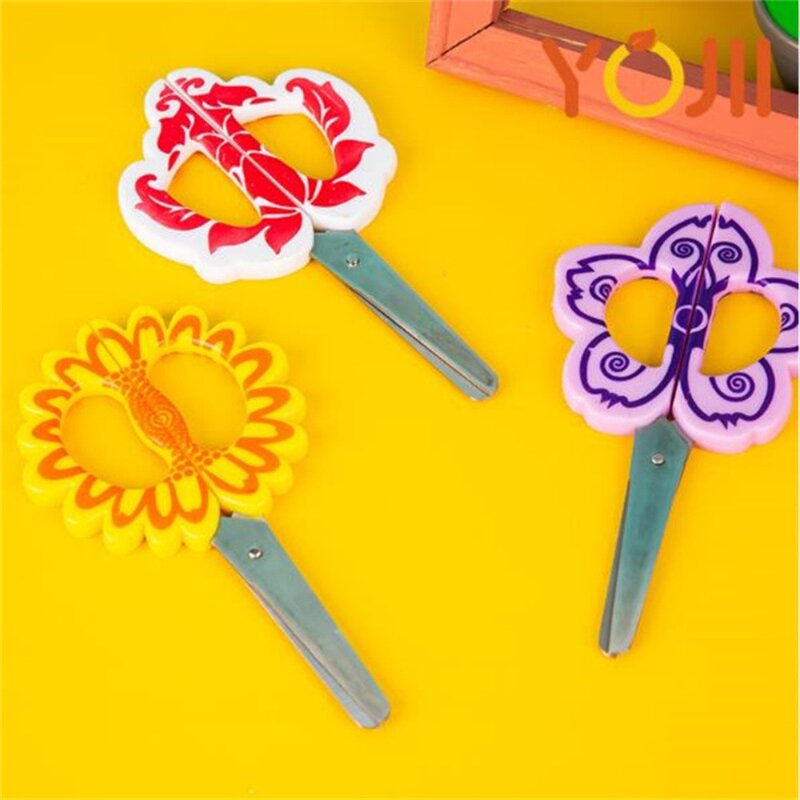6 Cal nożyczek robótki ręczne dla dzieci nowość kwiat słonecznik studenckie nożyczki tępa końcówka ze stali nierdzewnej stojak kwiat do domu