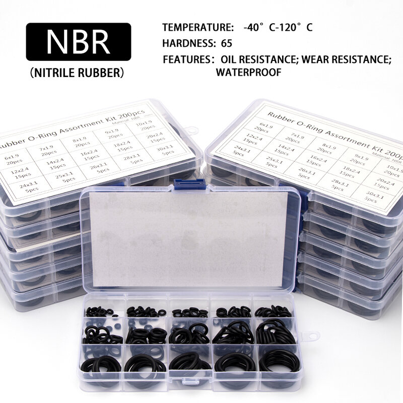 150-200-225pcs guma NBR uszczelki zamienniki uszczelniające o-ringi zestaw asortymentowy OD 6mm-30mm CS 1.5mm 1.9mm 2.4mm 3.1mm