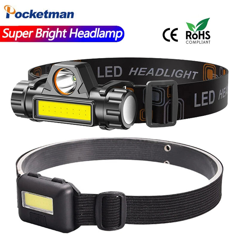 가장 강력한 COB LED 헤드 램프, 캠핑 헤드 라이트 방수 헤드 램프 야외 조명 야간 달리기 모험 비상