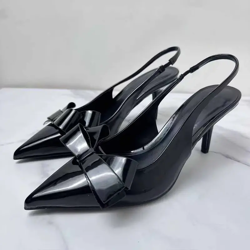 22 New 2024 Women's Shoes, High Heels, Bow Heels, High Heels, Pointed Shallow Patent Leather Shoes.