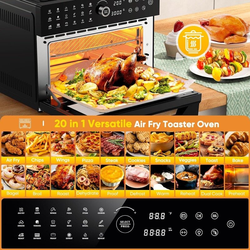 Digital Toaster Air Fryer Combo for Healthier Food, 1800W Preset Dual Cooking Function, 13-Inch Pizza Cooking