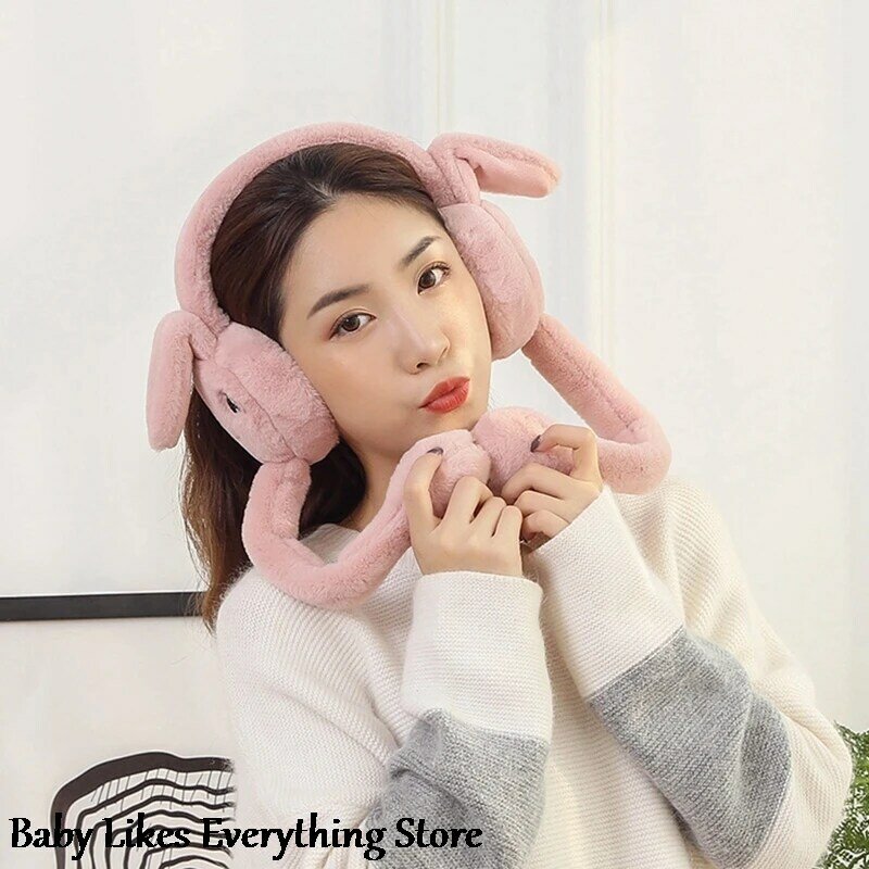 Cute Jumping Earmuff Rabbit Hat with Moving Ears Airbag Hat Funny Bunny Cap Plush Earflap Ear Movable for Adults Kids Gifts Toy